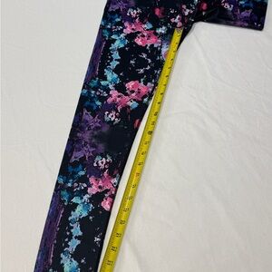 Fabletics Black Leggings with Pink and Blue Floral Accents